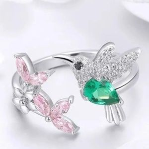 Bird Emerald 925 Sterling Silver Cuff Ring